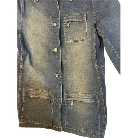 Company Ellen Tracy Button Up Mid Length Denim Coat Jean Jacket Blue Womens 6 - Picture 5 of 12